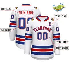 White Red-Royal Classic Style Hockey Jersey 2