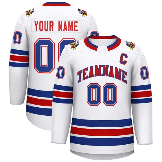 White Red-Royal Classic Style Hockey Jersey