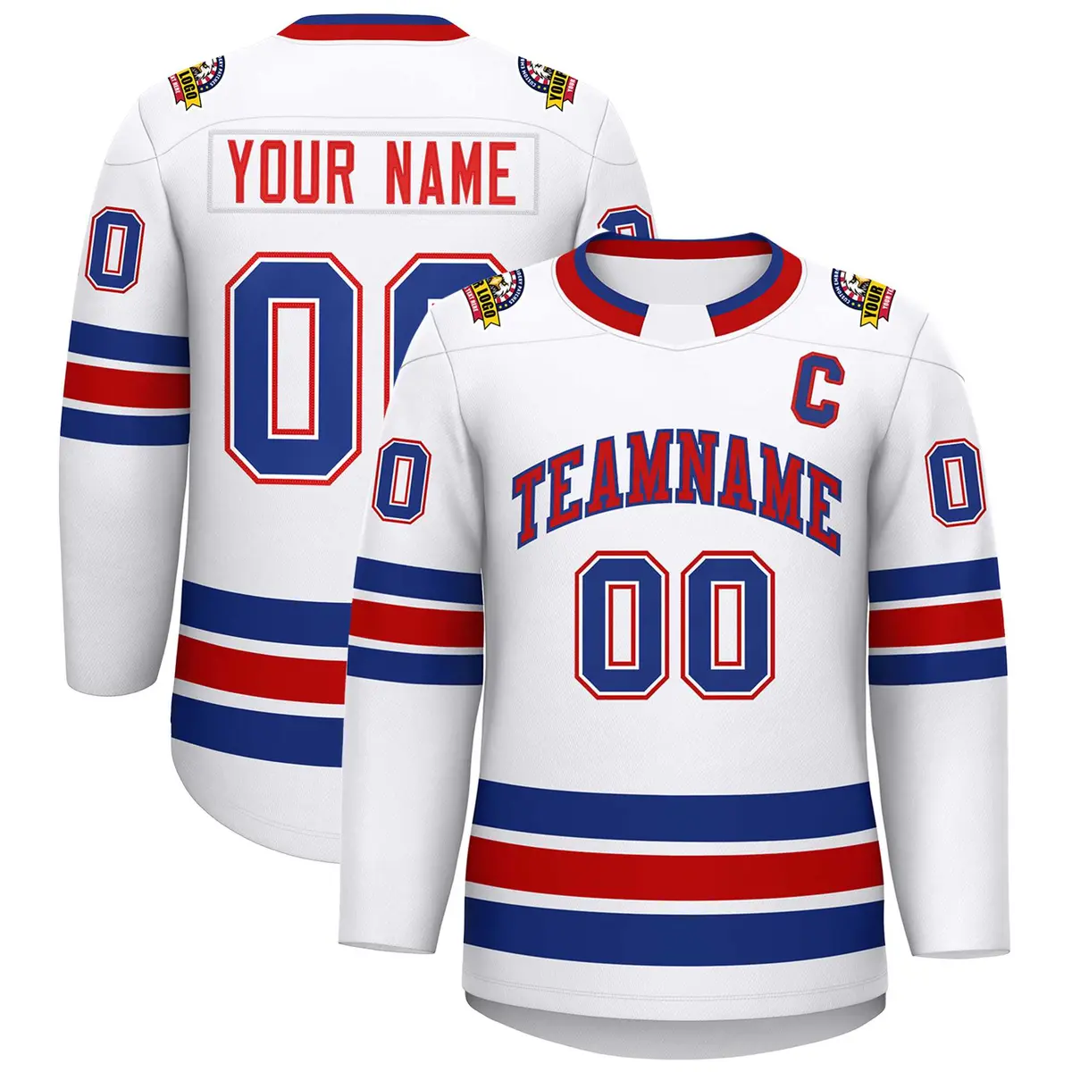 White Red-Royal Classic Style Hockey Jersey