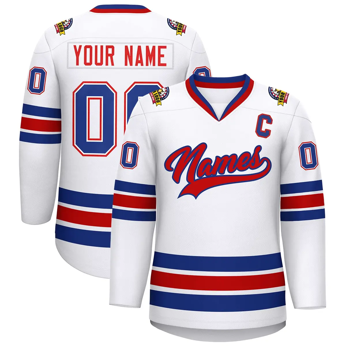 White Red-Royal Classic Style Hockey Jersey
