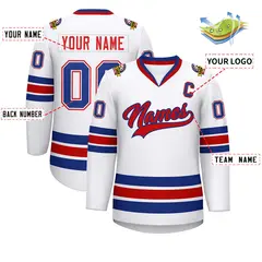 White Red-Royal Classic Style Hockey Jersey 2