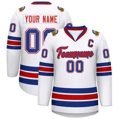 White Red-Royal Classic Style Hockey Jersey