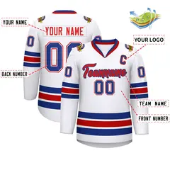 White Red-Royal Classic Style Hockey Jersey 2