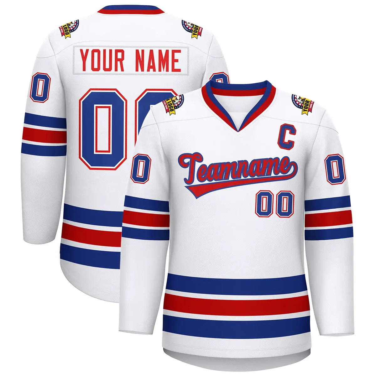 White Red-Royal Classic Style Hockey Jersey