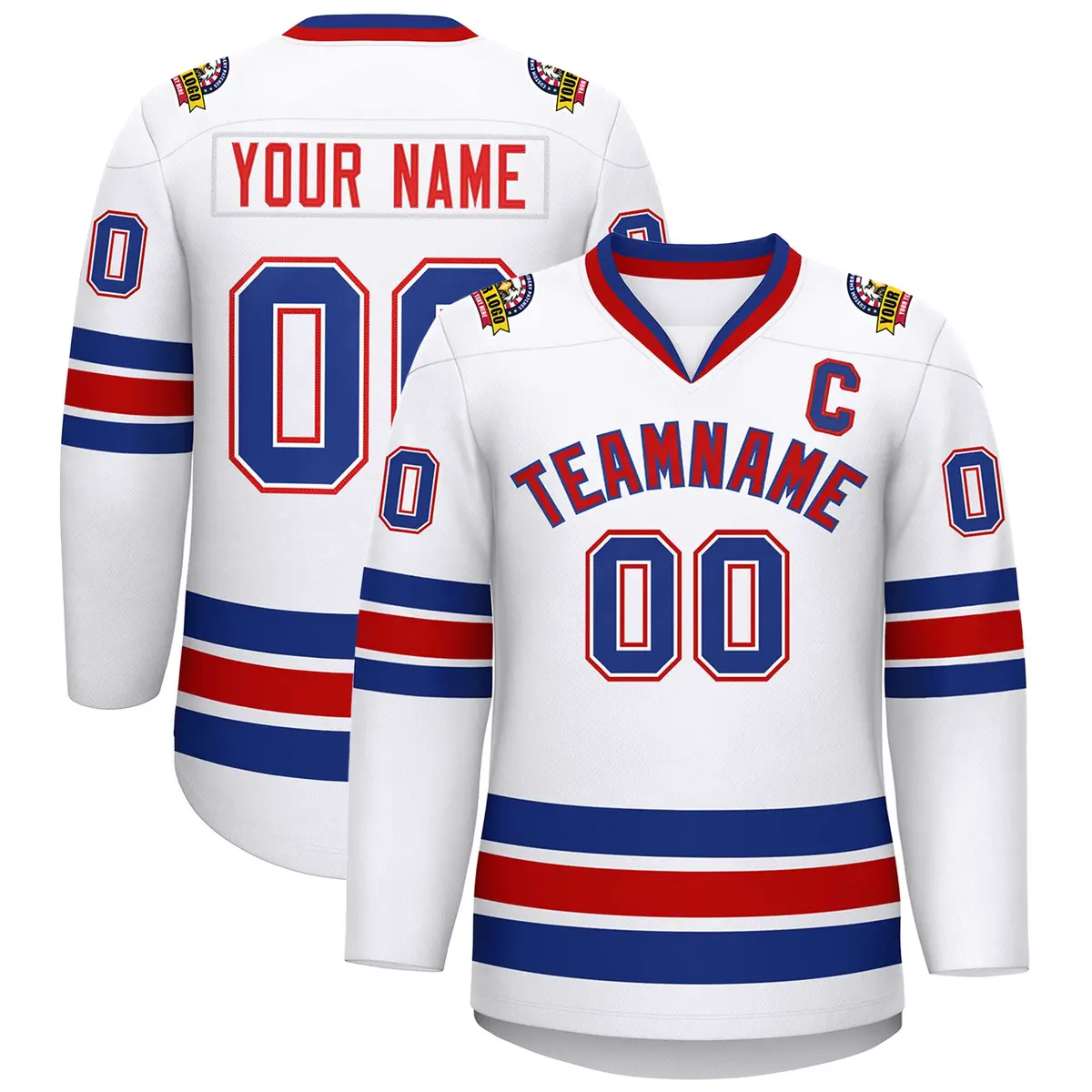 White Red-Royal Classic Style Hockey Jersey