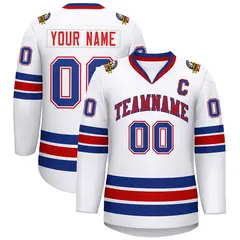 White Red-Royal Classic Style Hockey Jersey