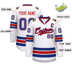 White Red-Royal Classic Style Hockey Jersey 2