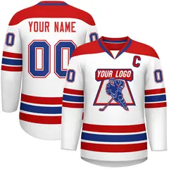 White Red-Royal Classic V-Neck Hockey Jersey