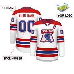 White Red-Royal Classic V-Neck Hockey Jersey 2