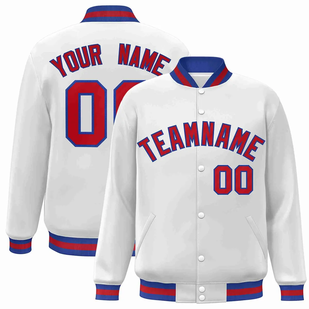 White Red-Royal Classic Varsity Full-Snap Letterman Jacket