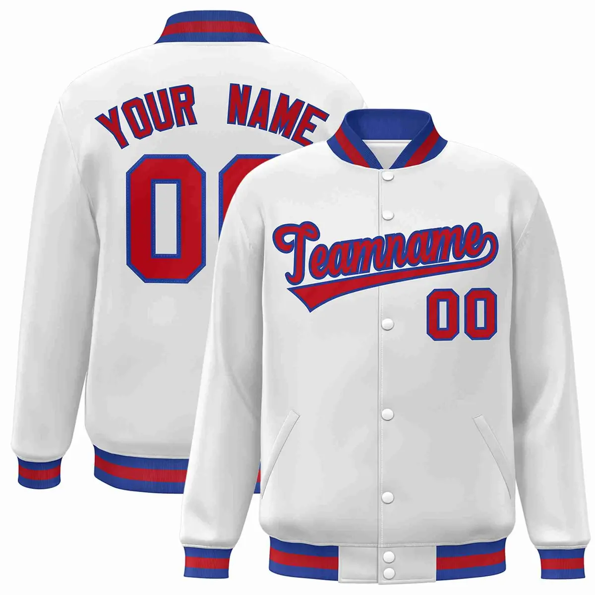 White Red-Royal Classic Varsity Full-Snap Letterman Jacket
