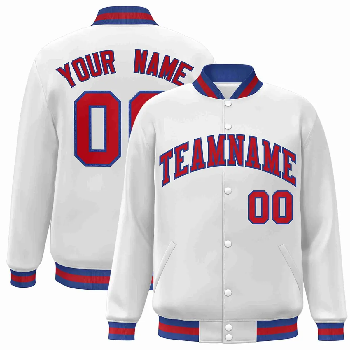 White Red-Royal Classic Varsity Full-Snap Letterman Jacket