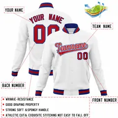 White Red-Royal Classic Varsity Full-Snap Letterman Jacket 4