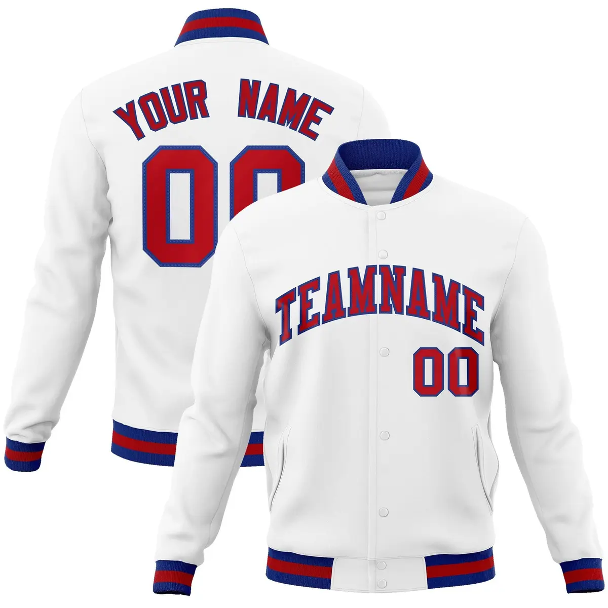 White Red-Royal Classic Varsity Full-Snap Letterman Jacket