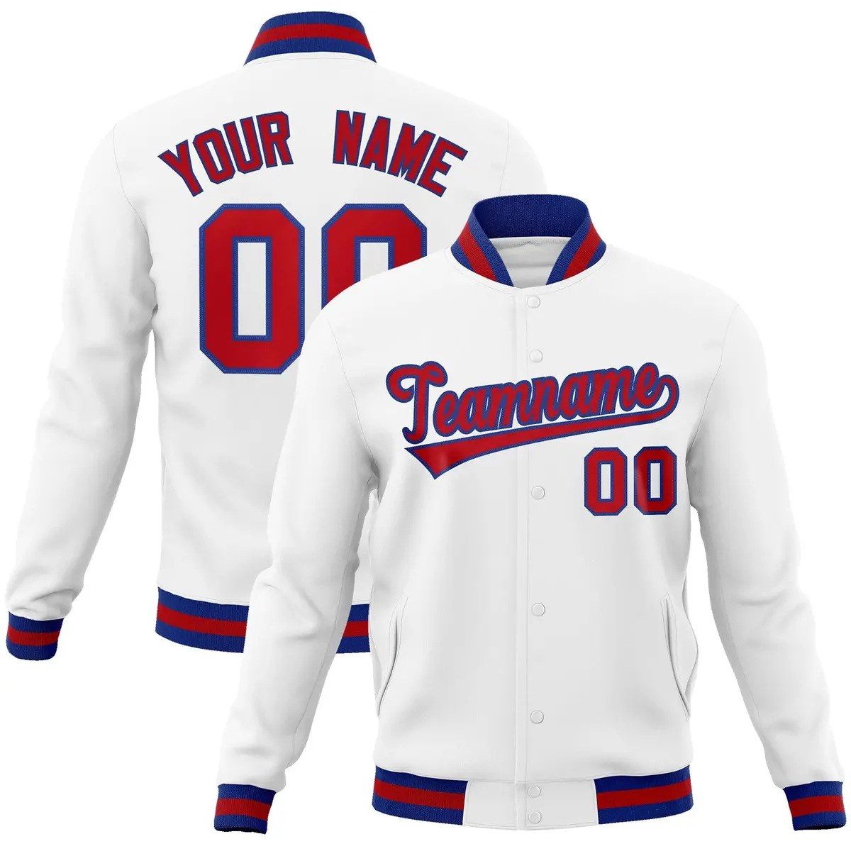 White Red-Royal Classic Varsity Full-Snap Letterman Jacket