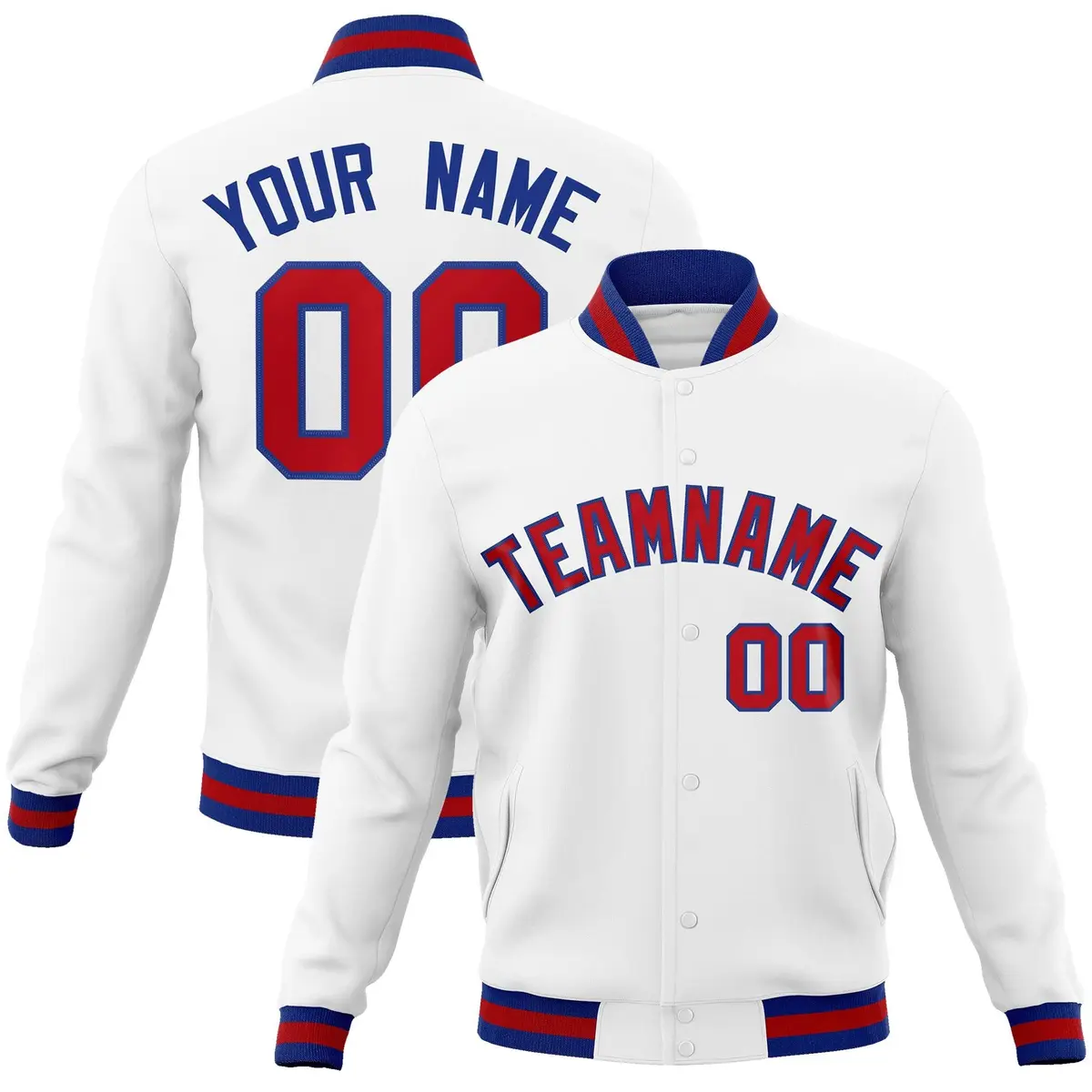 White Red-Royal Classic Varsity Full-Snap Letterman Jacket