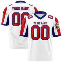 White Red-Royal Color Block Raglan Authentic Football Jersey 1