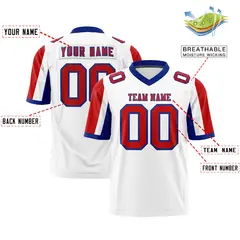 White Red-Royal Color Block Raglan Authentic Football Jersey 2