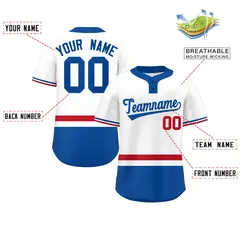 White Red-Royal Color Block Two-Button Softball Jersey 2