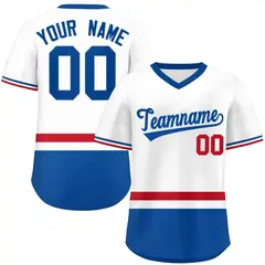 White Red-Royal Color Block V-Neck Pullover Baseball Jersey