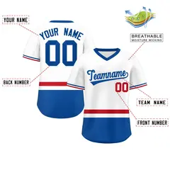 White Red-Royal Color Block V-Neck Pullover Baseball Jersey 2