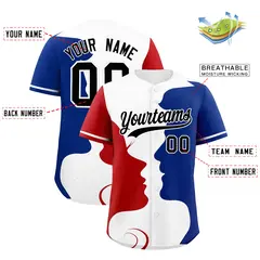White Red Royal Couple Silhouettes Valentine's Day Baseball Jersey 3