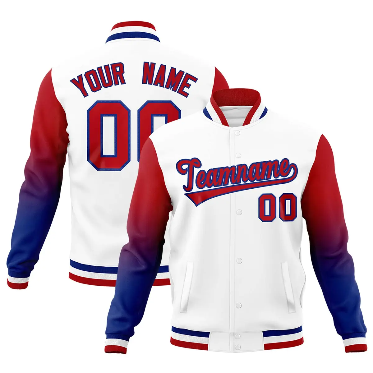White Red Royal Gradient Raglan Varsity Letterman Jacket