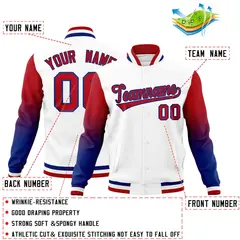 White Red Royal Gradient Raglan Varsity Letterman Jacket 2
