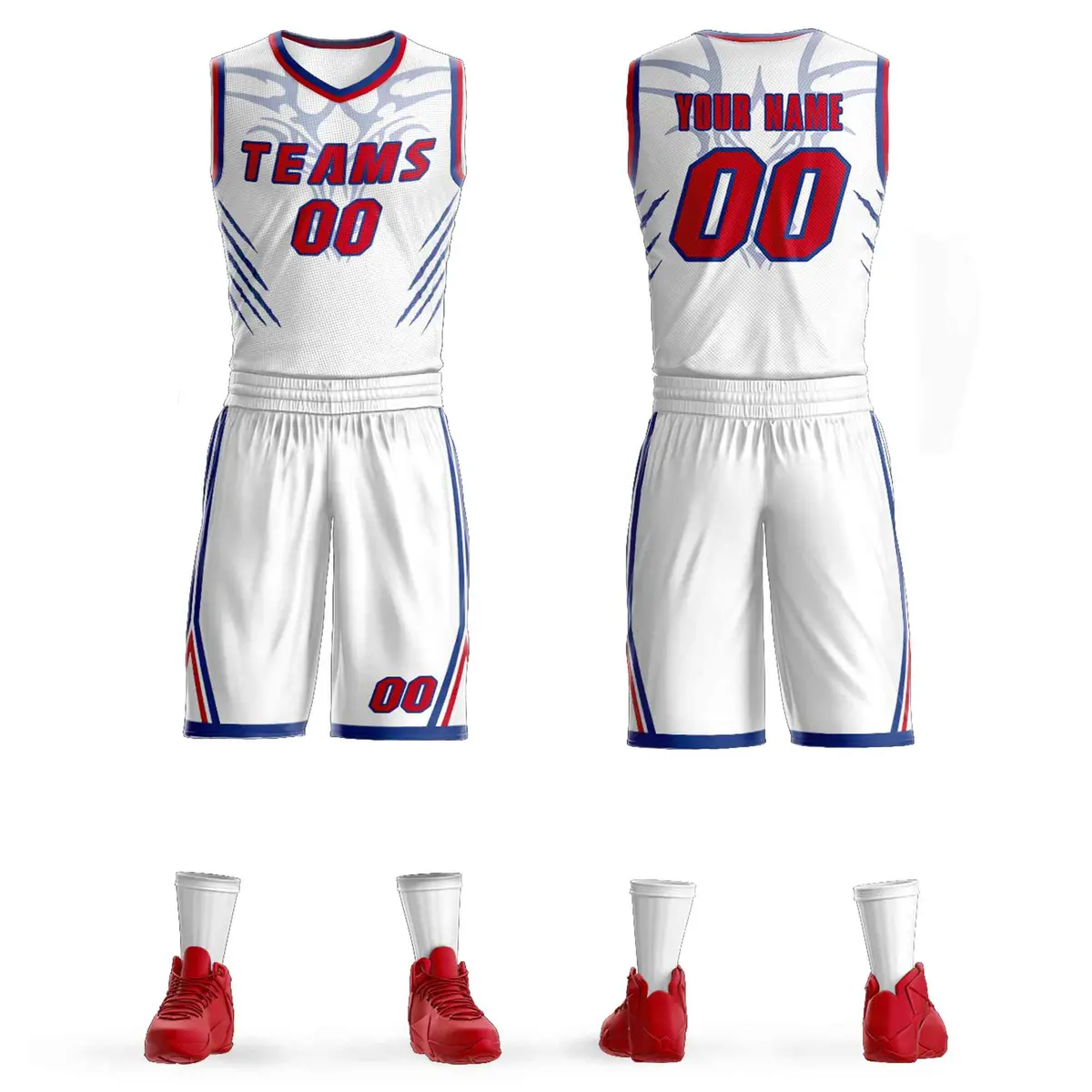 White Red-Royal Graffiti Claw Element Sets Basketball Jersey