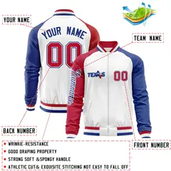 White Red-Royal Green Texas Flag Full-Zip Raglan Sleeves Letterman Bomber Jacket 4
