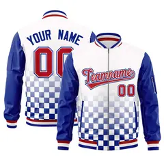 White Red-Royal Grid Color Block Letterman Raglan Jacket 1
