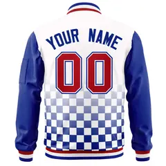 White Red-Royal Grid Color Block Letterman Raglan Jacket 4