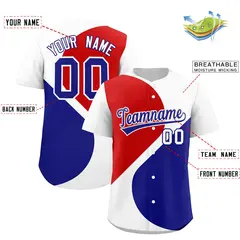 White Red-Royal Half Heart Color Block Baseball Jersey 2