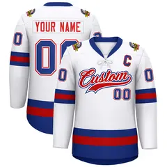 White Red-Royal Lace-Up Neck Hockey Jersey