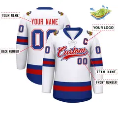 White Red-Royal Lace-Up Neck Hockey Jersey 2