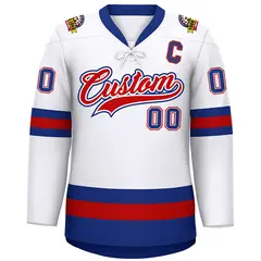White Red-Royal Lace-Up Neck Hockey Jersey 5