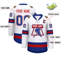 White Red-Royal Lace-Up Neck Hockey Jersey 2