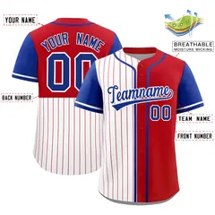 White Red Royal Pinstripe Raglan Baseball Jersey 2