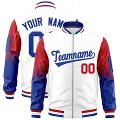 White Red-Royal Raglan Gradient Full-Zip Varsity Letterman Bomber Jacket