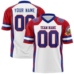 White Red-Royal Raglan Sleeves Side Pattern Football Jersey 1