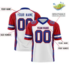 White Red-Royal Raglan Sleeves Side Pattern Football Jersey 2