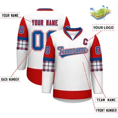White Red-Royal Raglan V-Neck Hockey Jersey 2