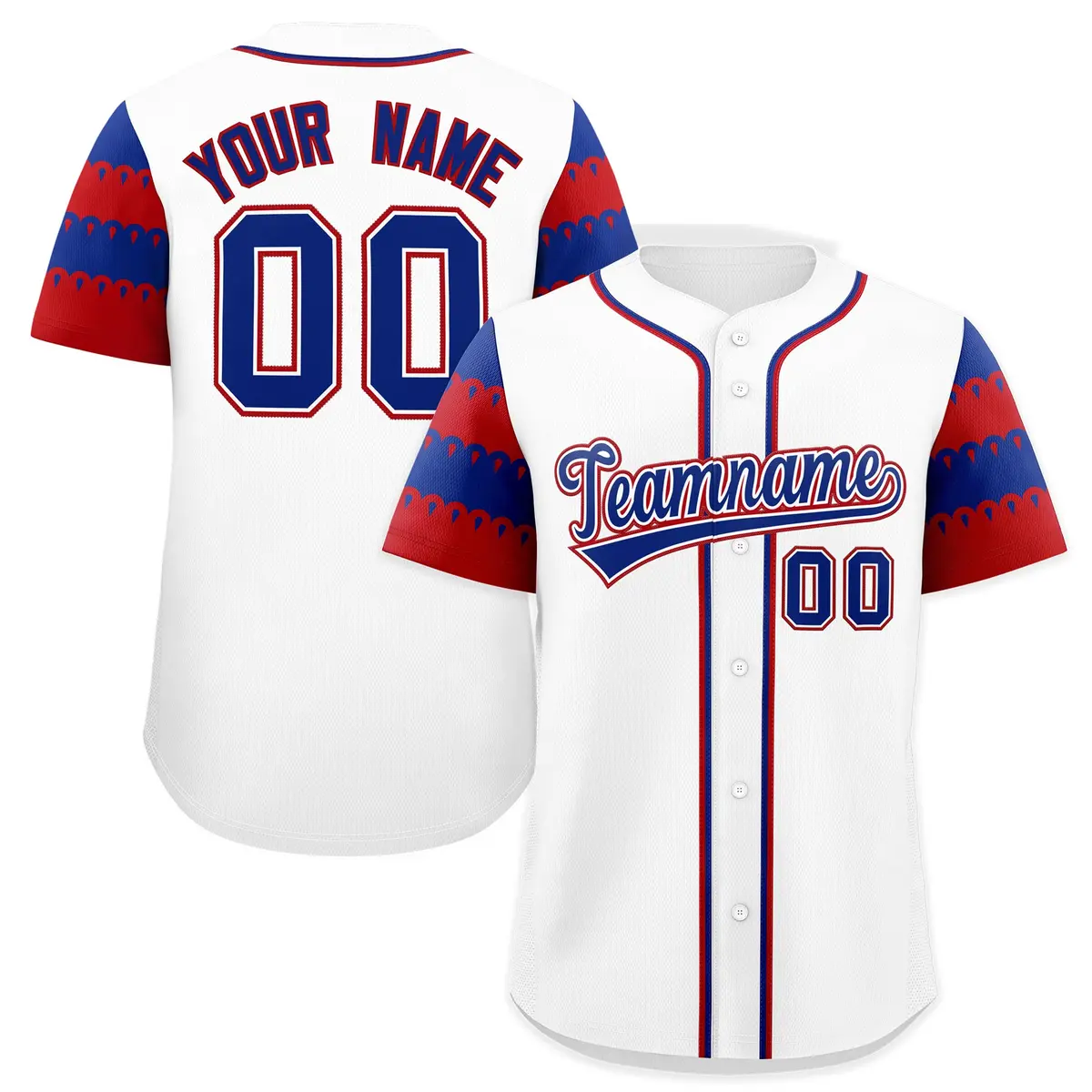 White Red Royal Sleeve Flag Lace Baseball Jersey