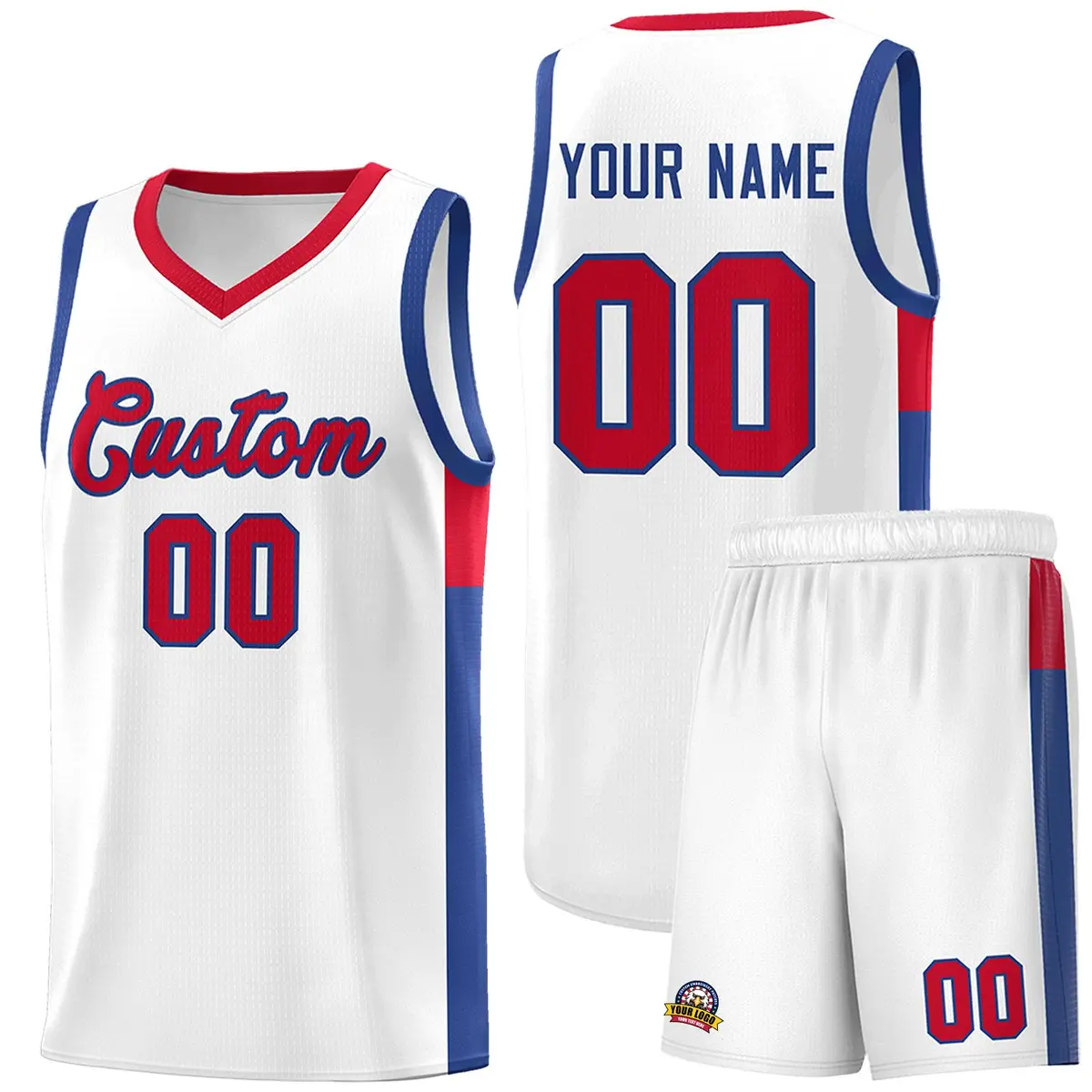 White Red-Royal Two-Tone Classic Basketball Jersey