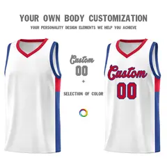 White Red-Royal Two-Tone Classic Basketball Jersey 3