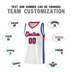 White Red-Royal Two-Tone Classic Basketball Jersey 4
