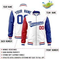 White Red Royal Varsity Letterman Bomber Jacket Full-Zip Raglan 2