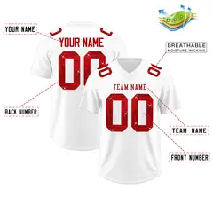 White Red Sequin Lettering Moisture-Wicking Football Jersey 2