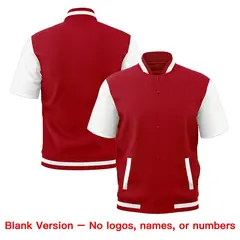 White Red Short Sleeve Full-Snap Varsity Jacket 7