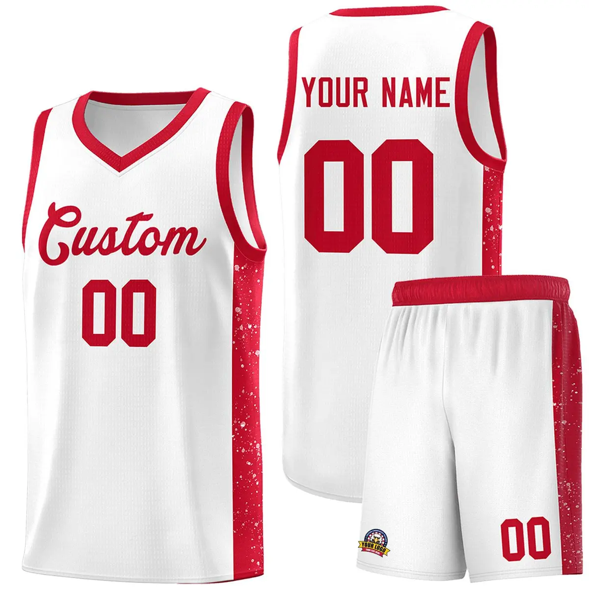 White Red Side Splash Sports Uniform Basketball Jersey
